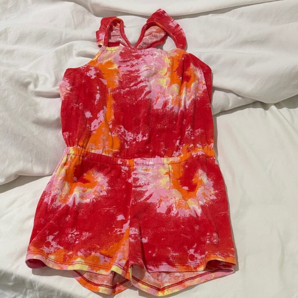 Harper Canyon 7 Colorful Tie-Dye Kids reddish pink Romper nwot cotton